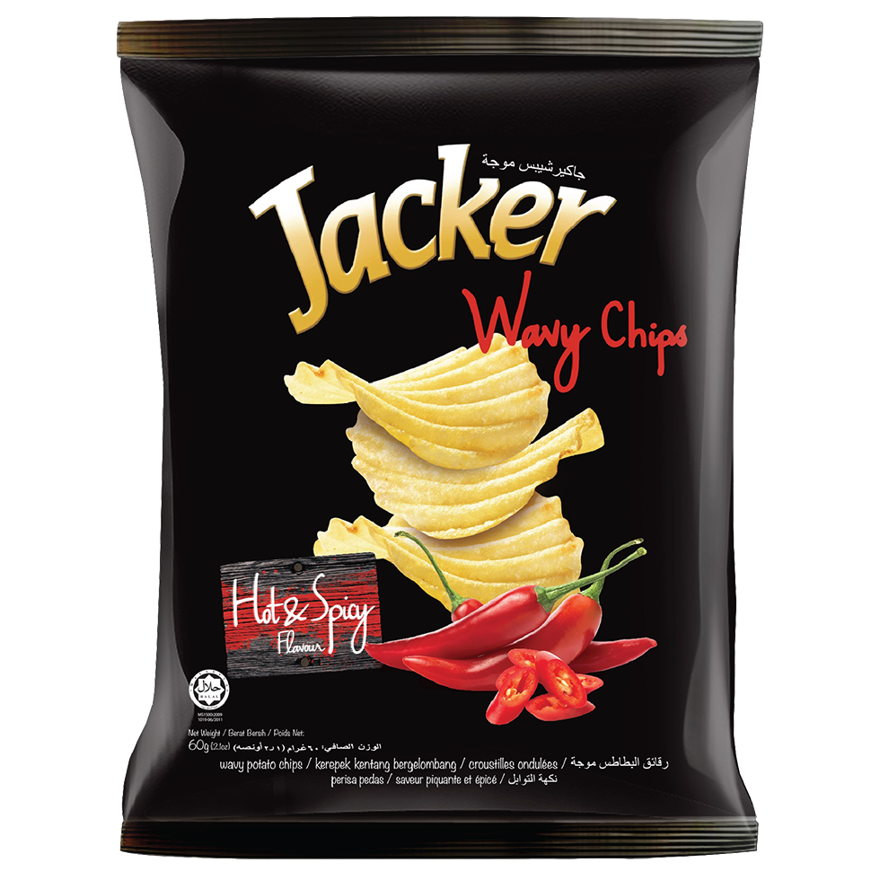 Jacker Potato Wavy Chips (Hot & Spicy)60gm