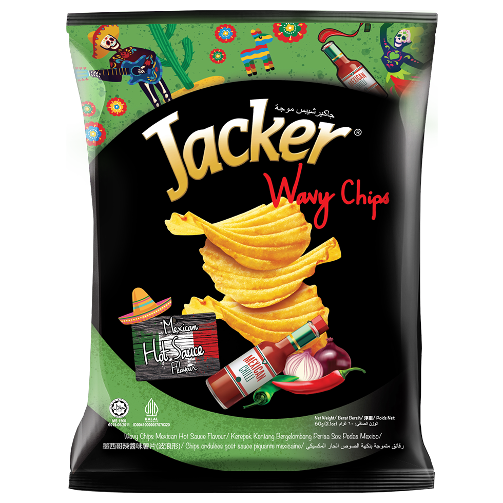 Jacker Potato Wavy Chips (Mexican Hot Sauce)60gm